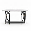 Tavolo ovale in marmo bianco con struttura in metallo nero 150 x 70 x 75cm