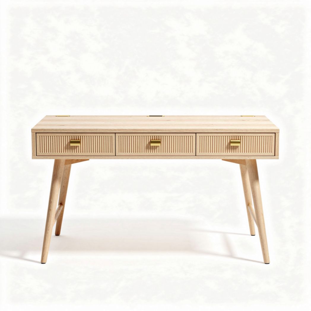 Scrivania in legno chiaro con 3 cassetti 120 x 60 x 75cm
