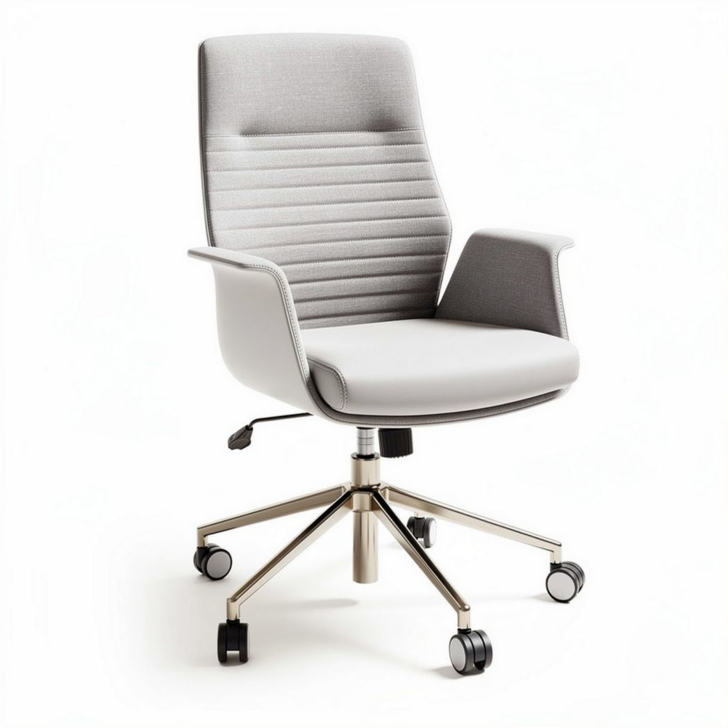 Sedia girevole regolabile in altezza con rivestimento grigio e base cromata 45 x 55 x 90cm