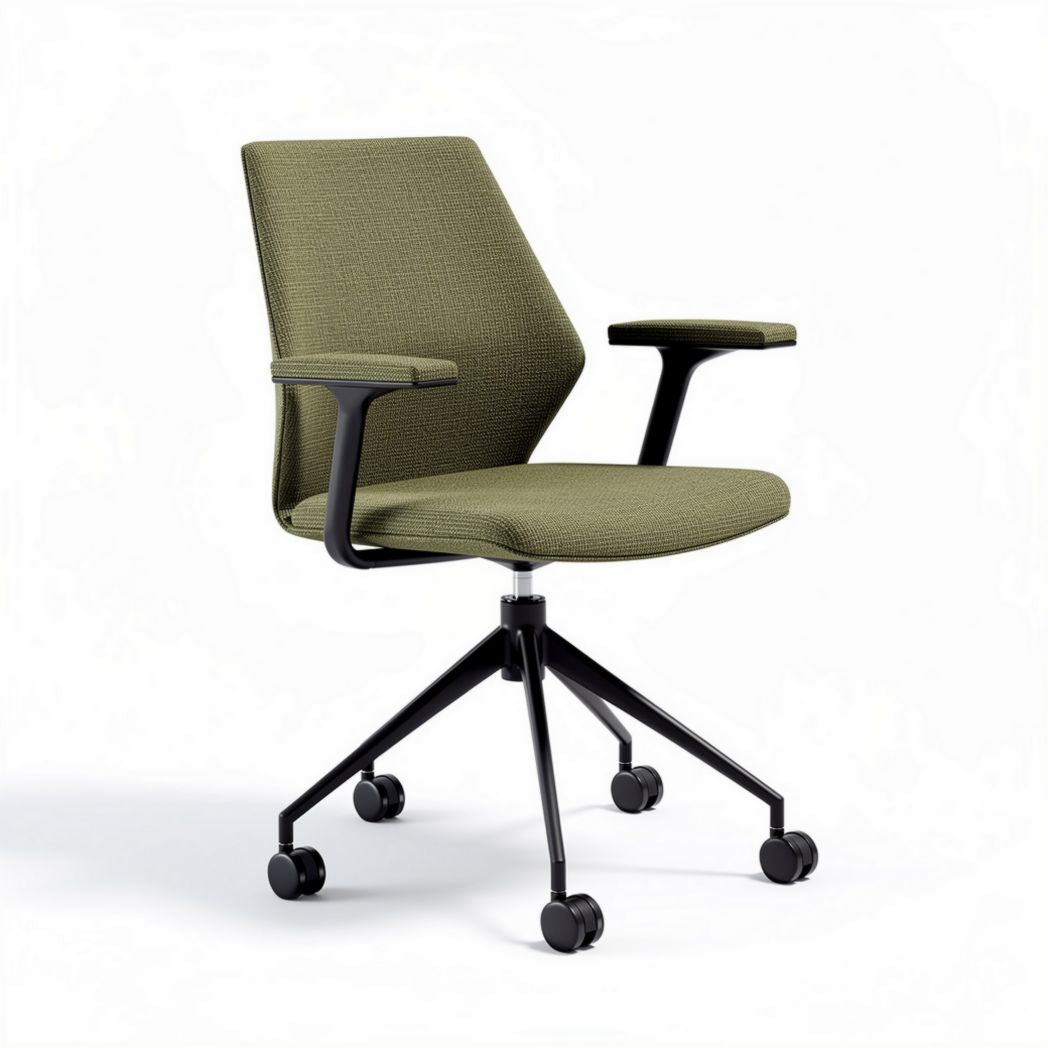 Sedia da ufficio girevole in tessuto verde con braccioli e rotelle 55 x 60 x 90cm