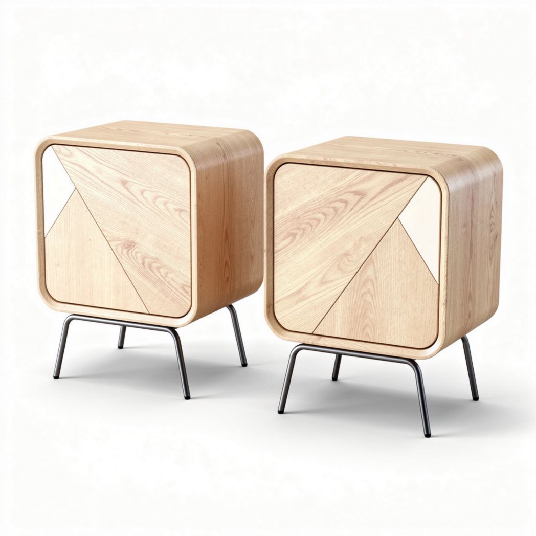 Mobiletto in legno con frontali decorativi e struttura in metallo 40 x 40 x 45cm