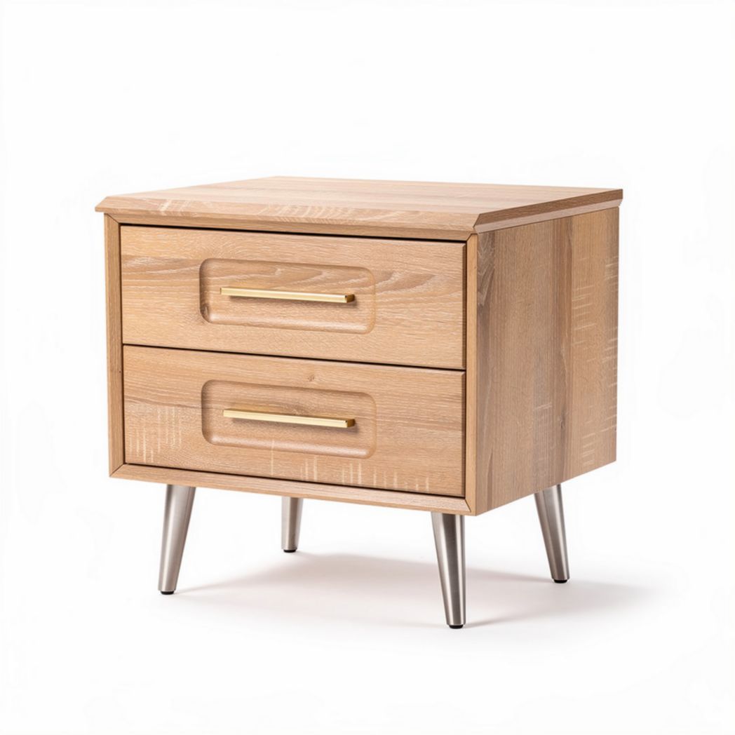 Comodino in legno con due cassetti e gambe in metallo 45 x 40 x 40cm