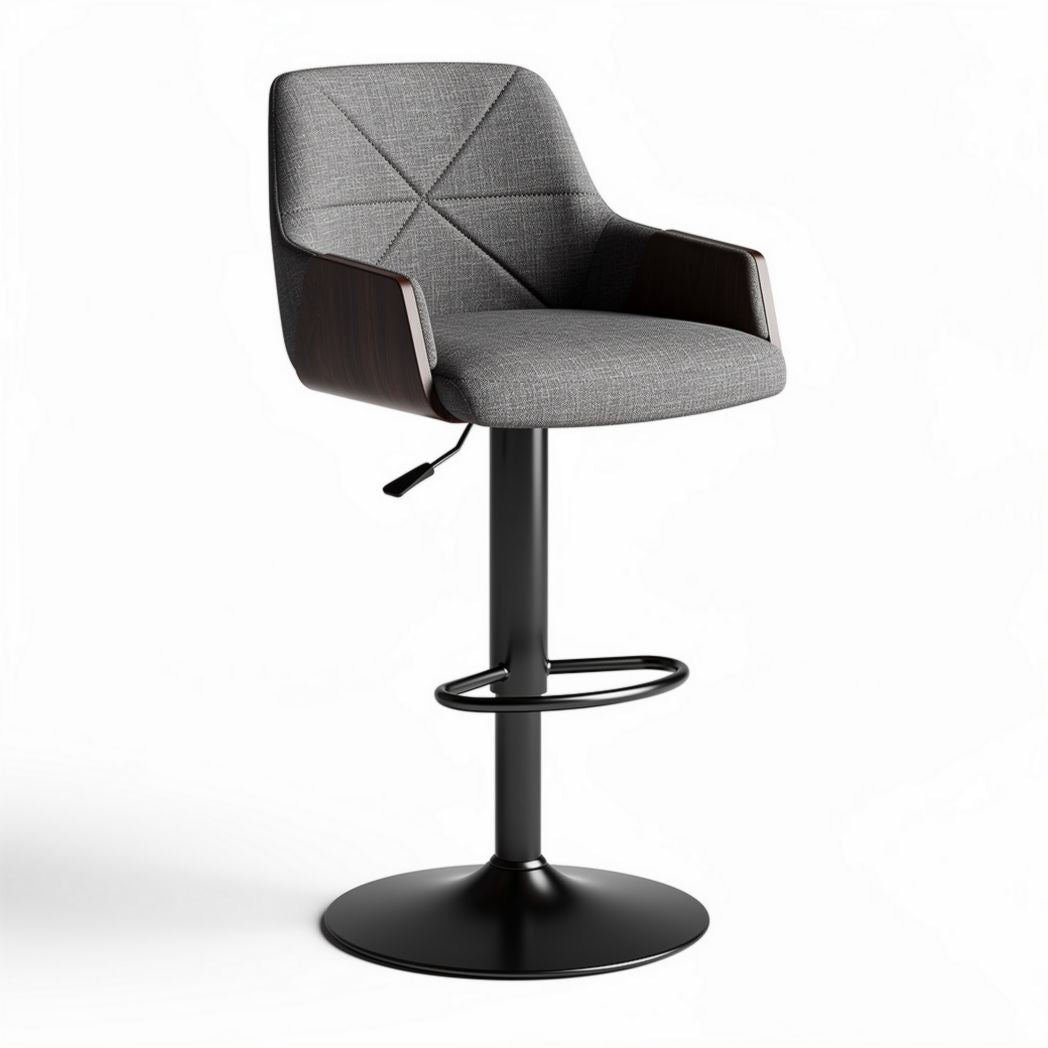 Sgabello da bar girevole con seduta in tessuto grigio e base nera 40 x 40 x 100cm