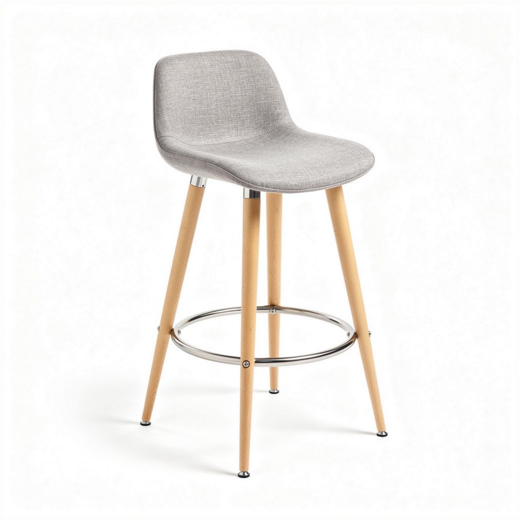 Sgabello da bar in tessuto grigio con gambe in legno e acciaio 45 x 45 x 95cm
