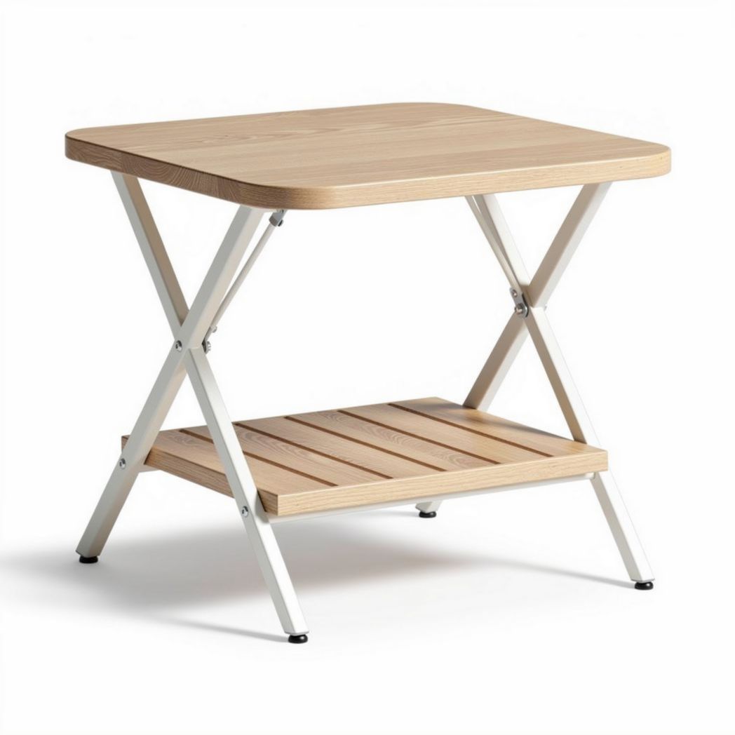 Tavolino da giardino pieghevole in legno e metallo bianco 60 x 60 x 50 cm