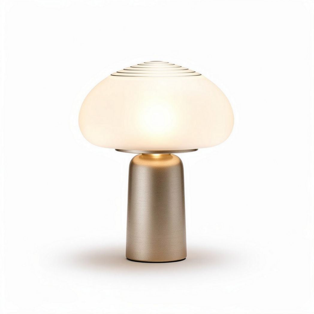 Lampada da tavolo in vetro opalino e base in metallo colore bronzo dimensioni 12 x 12 x 20cm