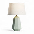 Lampada da tavolo in ceramica verde con paralume in stoffa bianca 25 x 25 x 45cm