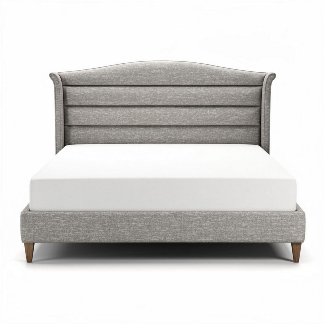 letto matrimoniale in tessuto grigio con testiera imbottita 200 x 160 x 100cm
