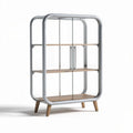 Vetrina in vetro con struttura in metallo e ripiani in legno 80 x 40 x 120cm