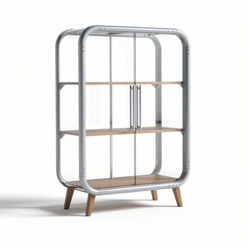 Vetrina in vetro con struttura in metallo e ripiani in legno 80 x 40 x 120cm