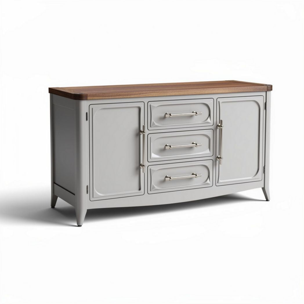 Credenza moderna in legno e metallo misura 150 x 50 x 80cm colore grigio